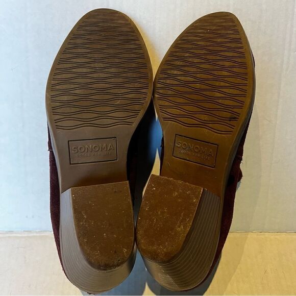 Sonoma Women's Heeled Suede Ankle Booties Burgundy 6 1/2M - Picture 4 of 9